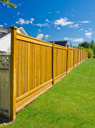 A wood privacy fence.