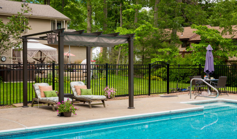 Granite Drop Rail Haven in Black by pool