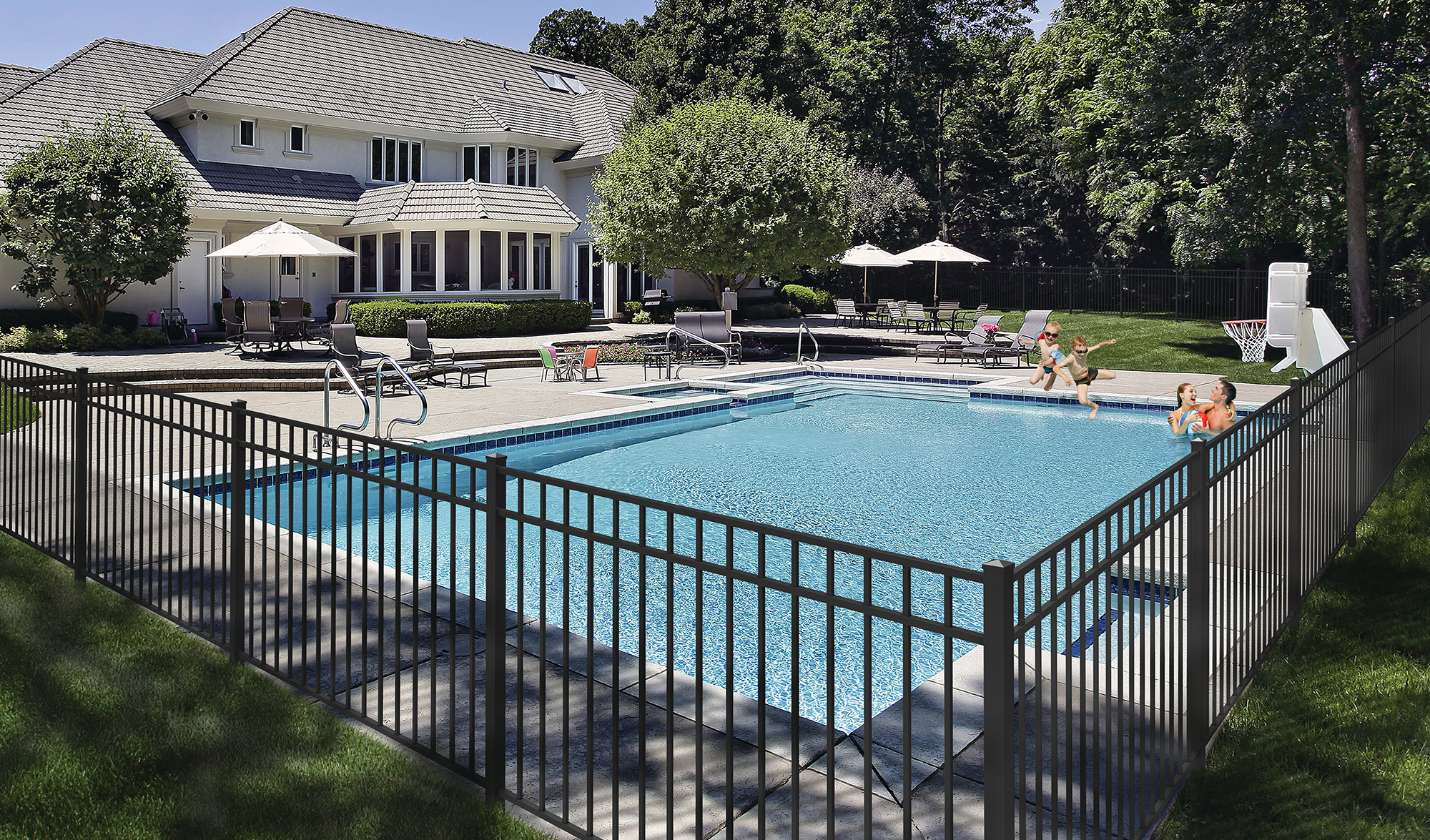 Granite Drop Rail Home in Black by pool