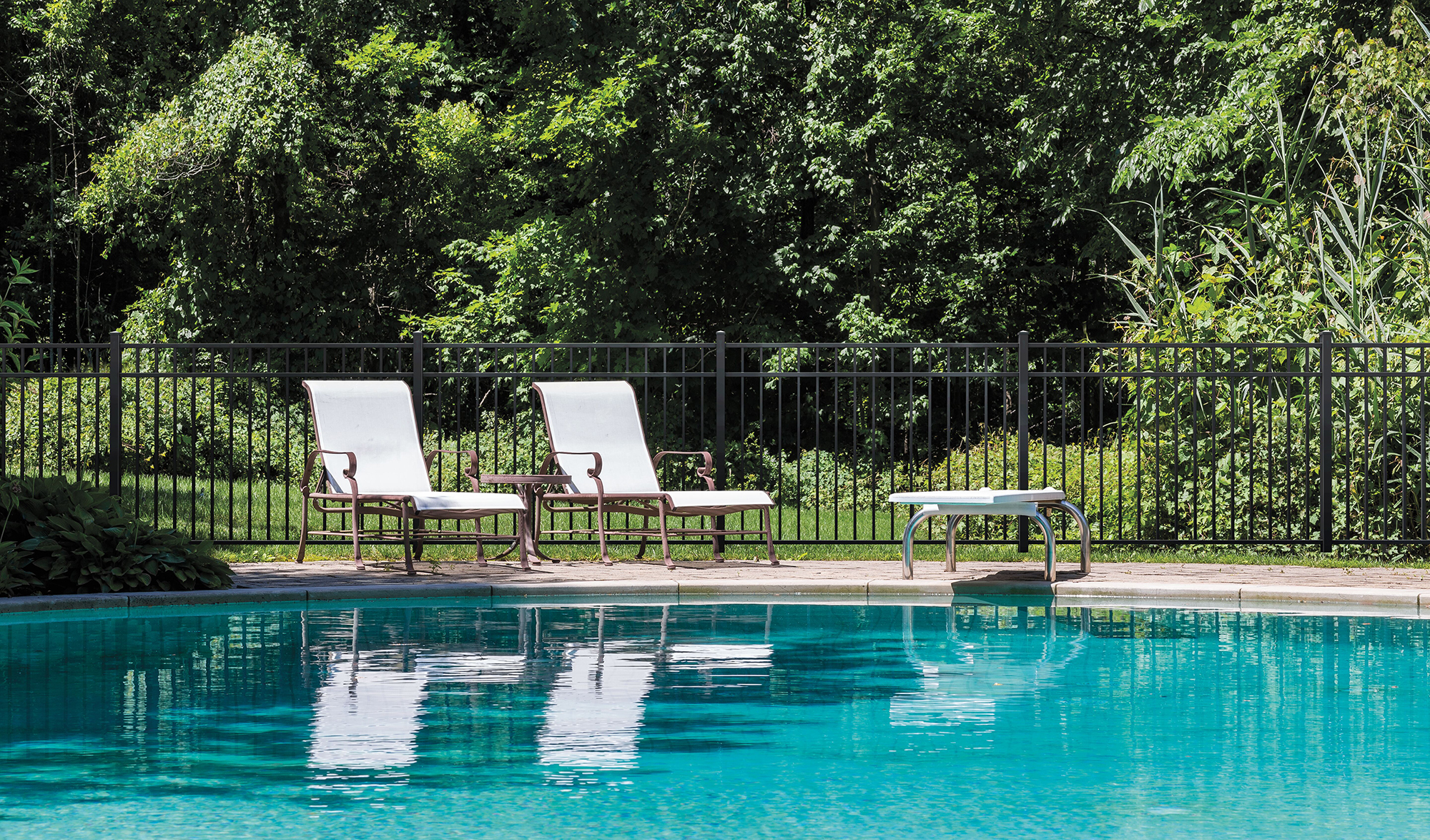 Granite Drop Rail Home in Pewter by pool